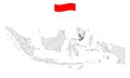 Location of Province North Sulawesi on map Indonesia. 3d North Sulawesi flag map marker location pin. Quality map with Provinces