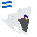 Location of South Caribbean Coast on map Nicaragua . 3d location sign similar to the flag of South Caribbean Coast. Quality map