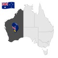 Location of Western Australia on map Australia. 3d Western Australia flag map marker location pin. Quality map with States of Aust