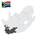 Location Western Cape Province on map South Africa. 3d location sign similar to the flag of province Western Cape. Quality map