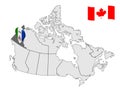 Location of Yukon on map Canada. 3d Yukon location sign. Flag of Yukon. Quality map of Canada.