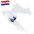 Location Zadar County on map Croatia. 3d location sign similar to the flag of Zadar County. Quality map with regions of Croati