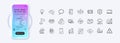 Web3, Lock and Return package line icons for web app. Pictogram icon. Phone mockup gradient screen. Vector