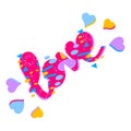 Love - inscription. Drawn hearts and lettering. The word Love is painted in different colors