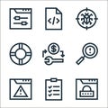 web maintenance line icons. linear set. quality vector line set such as padlock, checklist, alert, search, swap, lifesaver,