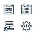 web maintenance line icons. linear set. quality vector line set such as settings, server, coding