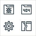 web maintenance line icons. linear set. quality vector line set such as split, settings, error