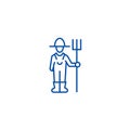 Male farmer with hayfork line icon concept. Male farmer with hayfork flat vector symbol, sign, outline illustration.