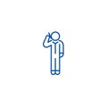 Man calling by smartphone line icon concept. Man calling by smartphone flat vector symbol, sign, outline illustration.