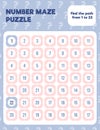 Math number maze puzzle. Prinatble math worksheet page. Royalty Free Stock Photo