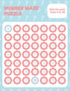 Math number maze puzzle. Prinatble math worksheet page. Royalty Free Stock Photo