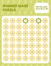 Math number maze puzzle. Prinatble math worksheet page. Royalty Free Stock Photo