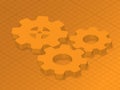 Mechanical engineering concept background, gears and cogs with project isometric 3D vector illustration, cogwheels system Royalty Free Stock Photo