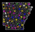 Web Mesh Map of Arkansas State with Bright Light Spots Royalty Free Stock Photo