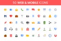50 Web and Mobile Icons. Flat Style Colorful Design. Royalty Free Stock Photo