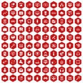 100 web and mobile icons hexagon red Royalty Free Stock Photo