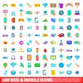 100 web and mobile icons set, cartoon style Royalty Free Stock Photo