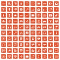 100 web and mobile icons set grunge orange Royalty Free Stock Photo