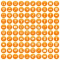 100 web and mobile icons set orange Royalty Free Stock Photo