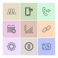 web , mobile , message , call , chain , camera ,graph , pause