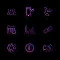 web , mobile , message , call , chain , camera ,graph , pause