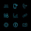 web , mobile , message , call , chain , camera ,graph , pause