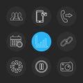 web , mobile , message , call , chain , camera ,graph , pause ,