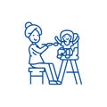 Mother feeding child line icon concept. Mother feeding child flat vector symbol, sign, outline illustration.