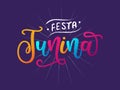 Festa Junina slogan. Portuguese Brazilian celebration quote on starry night sky for summer festival Royalty Free Stock Photo