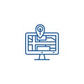 Navigation monitor with map line icon concept. Navigation monitor with map flat vector symbol, sign, outline Royalty Free Stock Photo