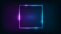 Neon double square frame with shining effects on dark Royalty Free Stock Photo