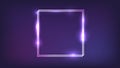 Neon double square frame with shining effects on dark Royalty Free Stock Photo