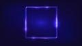 Neon double square frame with shining effects on dark background Royalty Free Stock Photo