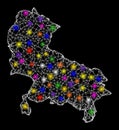 Web Network Map of Uttar Pradesh State with Bright Light Spots