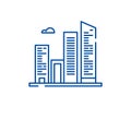 Office skyline line icon concept. Office skyline flat vector symbol, sign, outline illustration.