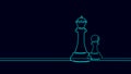 Web One line chess king silhouette drawing. Continuous line sketch play strategy game graphic object element business