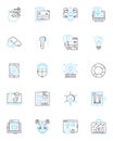 Web optimization linear icons set. search, ranking, traffic, algorithm, metadata, optimization, keywords line vector and