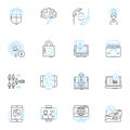 Web optimization linear icons set. search, ranking, traffic, algorithm, metadata, optimization, keywords line vector and