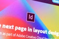 Web page of adobe indesign product on official website on the display of PC