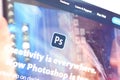 Web page of adobe photoshop product on official website on the display of PC Royalty Free Stock Photo