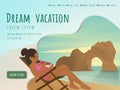 Landing page template of dream vacation. woman and the sea in summer.