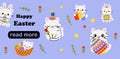 Web page design template. Adorable Easter Cats and Eggs Royalty Free Stock Photo