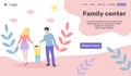 Web page design template for family center. Happy young family on a walk