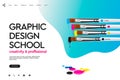 Web page design template for Graphic Design School, studio, course, class, education. Modern design vector illustration