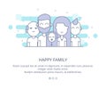 Web Page Design Template of Happy Family, Grandparents, Parents and Kids. Line business concept web vector illustration