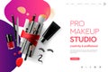 Web page design template for makeup studio, course, natural products, cosmetics, body care. Modern design vector