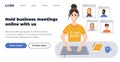 Web page design template for online meeting conference. Teamwork concept about distance work. Modern business design of online Royalty Free Stock Photo