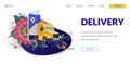 Web page design template for project delivery, transport, truck. Modern vector illustration concepts. Royalty Free Stock Photo