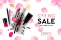 Web page design template for Spring Sale cosmetics, makeup course, natural products, body care. Modern design vector
