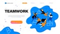 Web page design template with teamwork concept - simple abstract people putting puzzle pieces together.